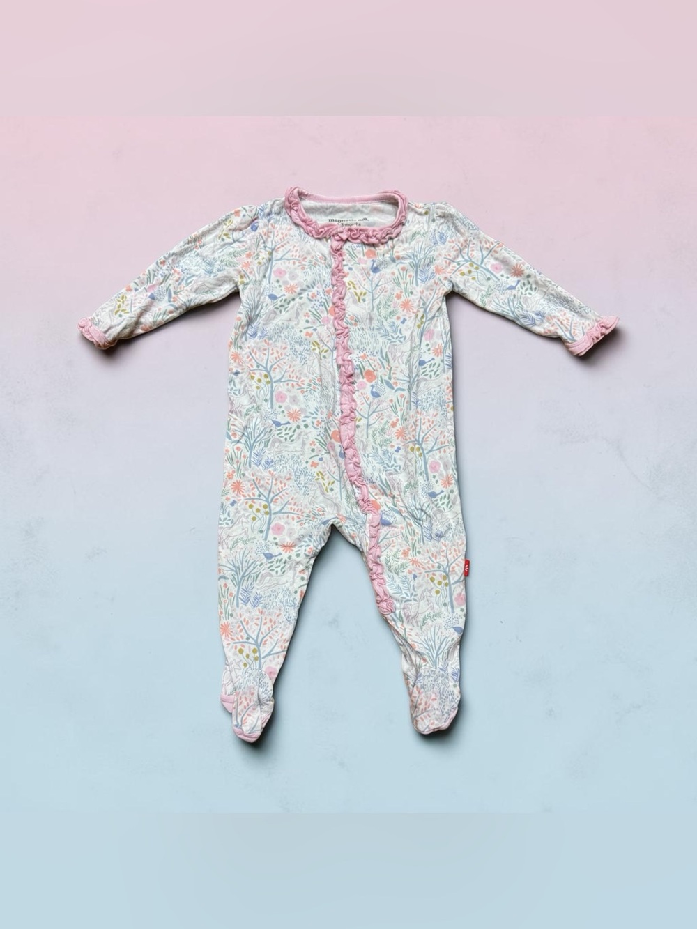 Magnetic Me Floral Unicorn Ruffle Footie Pajamas Girls Size 0-3 Months NWOT